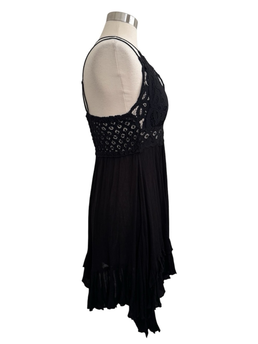 FREE PEOPLE Adella Black Crochet Lace Mini Dress size M - Picture 3 of 10
